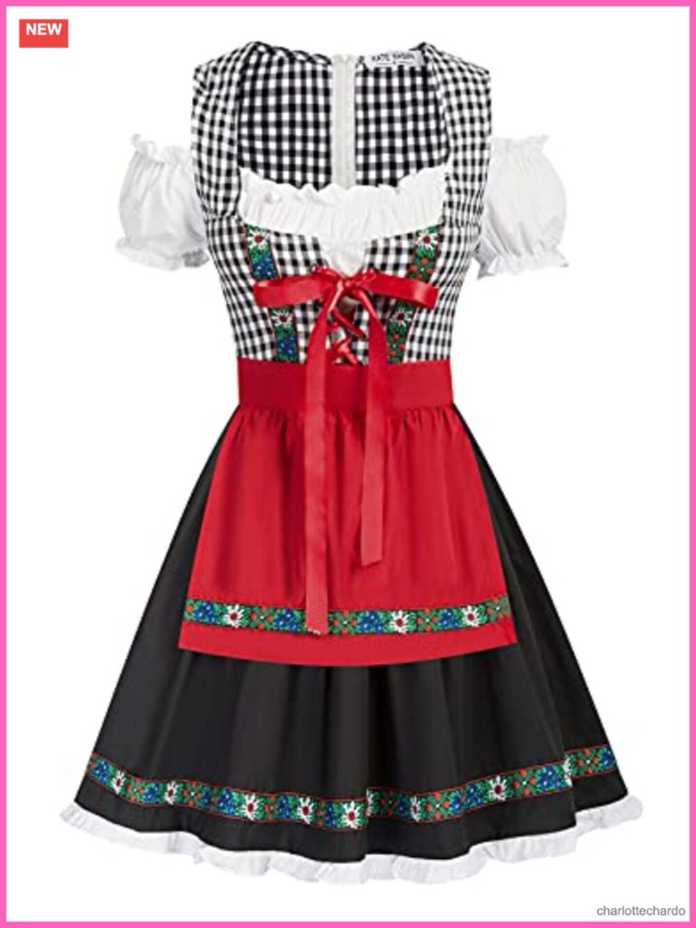 Oktoberfest Dirndl Dress 2 Piece Set Barmaid Costume Vintage Plaid